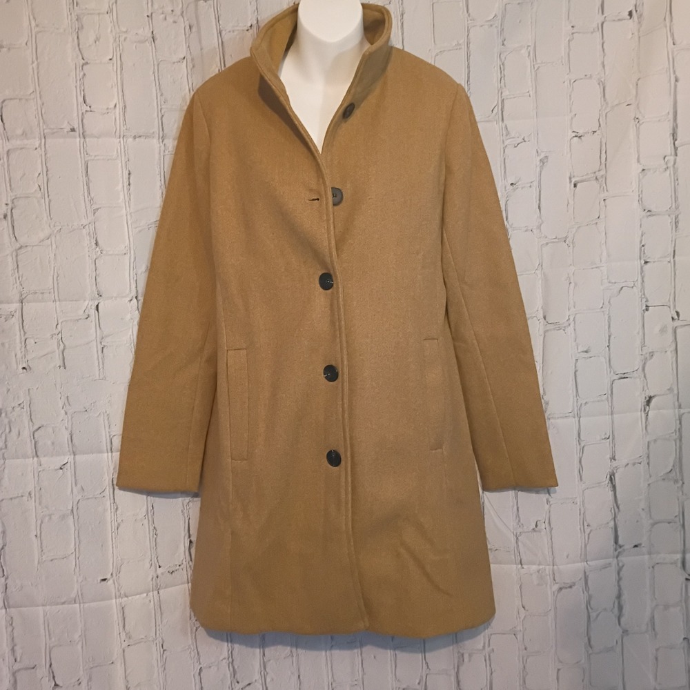 NWT Chouyatou Womens Camel Stand Collar Single Breasted Coat‎ Tan Medium Tik Tok